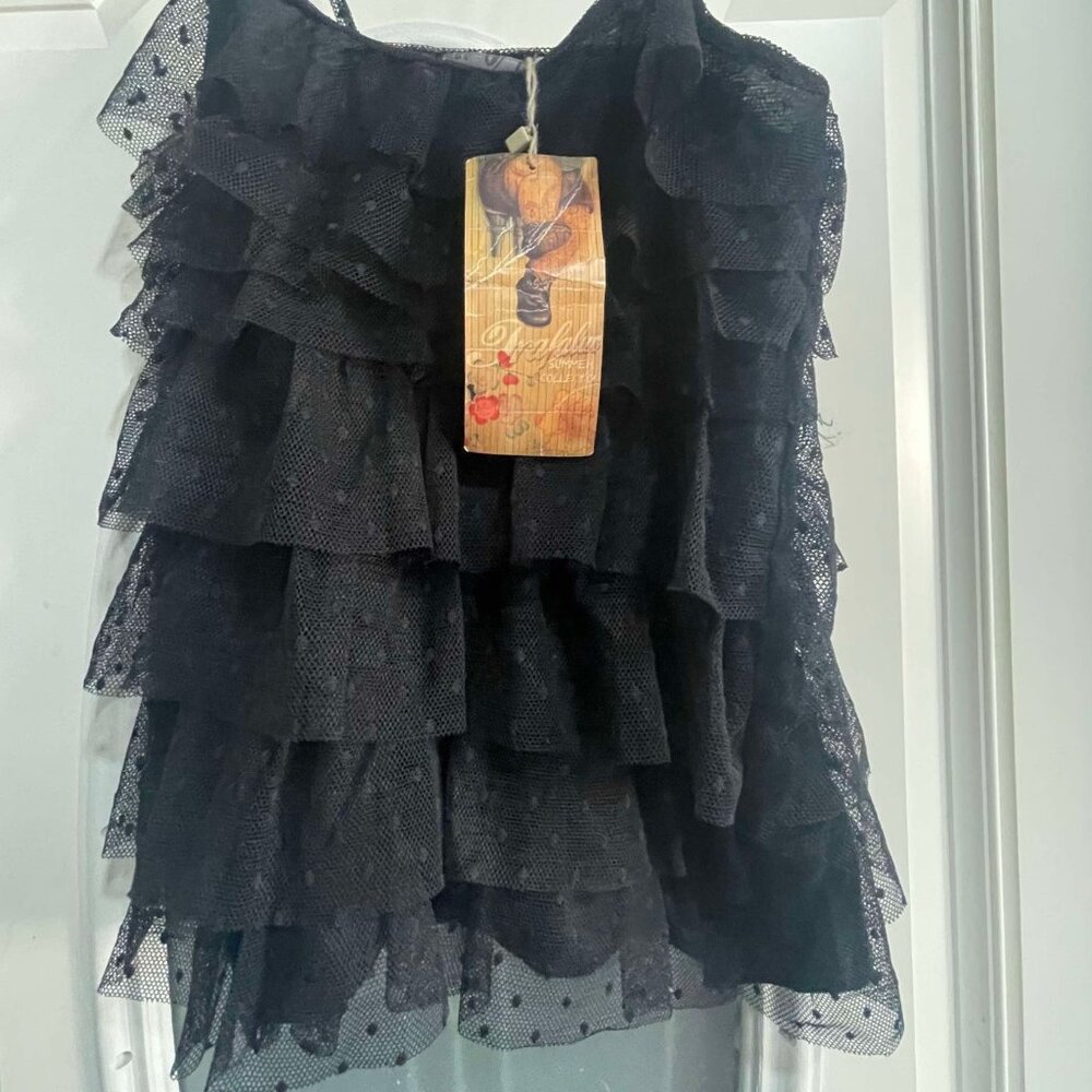 Zara  Black Lace Ruffle Boho Camisole Tank Top